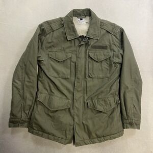 Topman Utility Jacket Men's Size Medium Green Canvas Military Field Sherpa Lined
